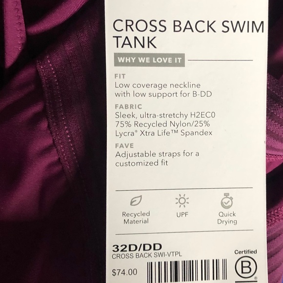 Athleta Cross Back Blousy Swim Tankini Plum Size 32D/DD Small - Picture 5 of 12